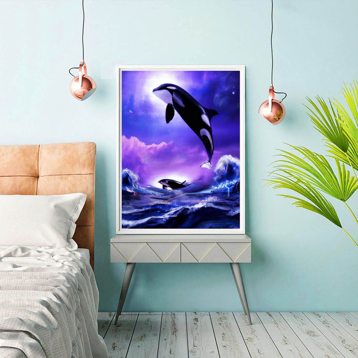 Reofrey DIY Diamond Art Painting Kits for Adults Whale, Diamond Art Animal Full Drill Round Rhinestone, Cross Stitch Embroidery Canvas for Crafts Decor (30x40 cm/ 12x16 inch) Reofrey