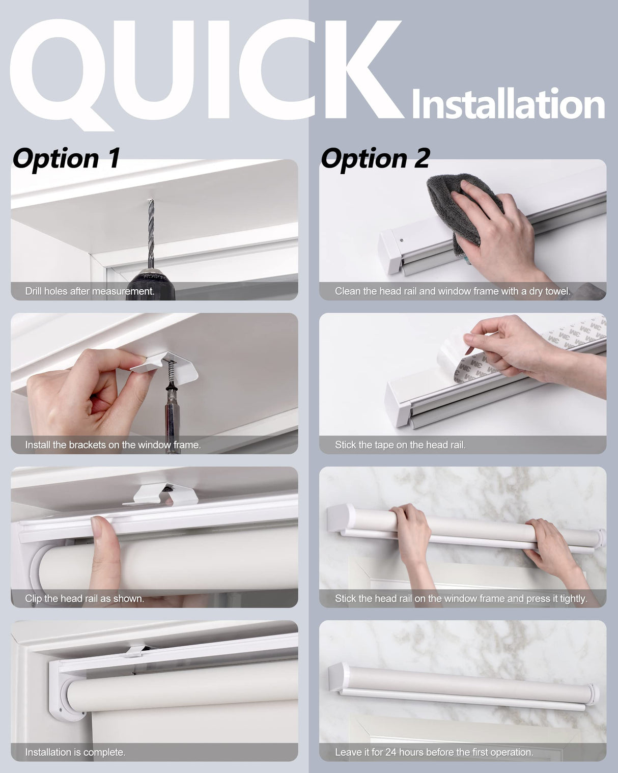 LazBlinds No Tools No Drill Cordless Roller Shades, 100% Blackout Roller Blinds for Windows, Thermal Insulated UV Protection Waterproof Roll Up Window Blinds and Shades, 20'' W x 72'' H, White LazBlinds