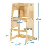 Bateso Basic Wooden Toddler Tower with Detachable Net, 3 Adjustable Height Toddler Kitchen Stool with Non-Slip Mats, Step Stool for Toddler, Toddler Step Stool for Kitchen Counter, Bathroom Sink Bateso