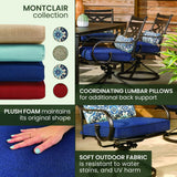 Hanover Montclair 7-Piece Outdoor Dining Set with 6 Swivel Rockers, Navy Blue Cushions and Stamped Steel Rectangular Dining Table, Patio Dining Set for 6, Premium All-Weather Patio Furniture for Deck Hanover