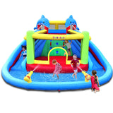 Causeair Inflatable Bounce House with Double Slide,Dolphin Styling,Splashing Pool,Double Water Cannon,Climbing Wall,Heavy Duty GFCI Blower,Inflatable Water Park Slide for Kids Backyard Summer causeair