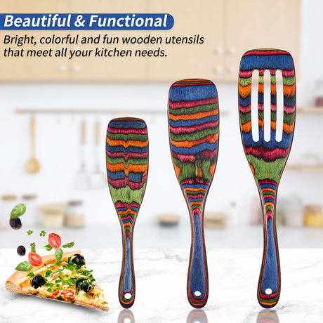 Spurtle Set, Wooden Utensils for Cooking, WOSPONFAN Kitchen Utensils Set, Pakkawood Kitchen Cooking Utensils Set, Apartment Essentials Wood Serving Spatula spoon, Home & kitchen Gift for Women & Men wosponfan