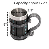 Dicunoy Wooden Viking Beer Mug, 17 OZ Stainless Steel Viking Barrel Tankard Beer Cup with Handle, Father's Day Gift Bucket Mug Norse Mythology Gift for Men, Him, Husband, Viking Enthusiasts Dicunoy