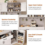 ONBRILL 71" Pantry Cabinet, Kitchen Pantry Storage Cabinet with LED Light & Outlet, Kitchen Hutch with Microwave Shelf & 6 Hooks, Door Shelves & Drawer & Adjustable Shelves, for Kitchen, Dining Room ONBRILL