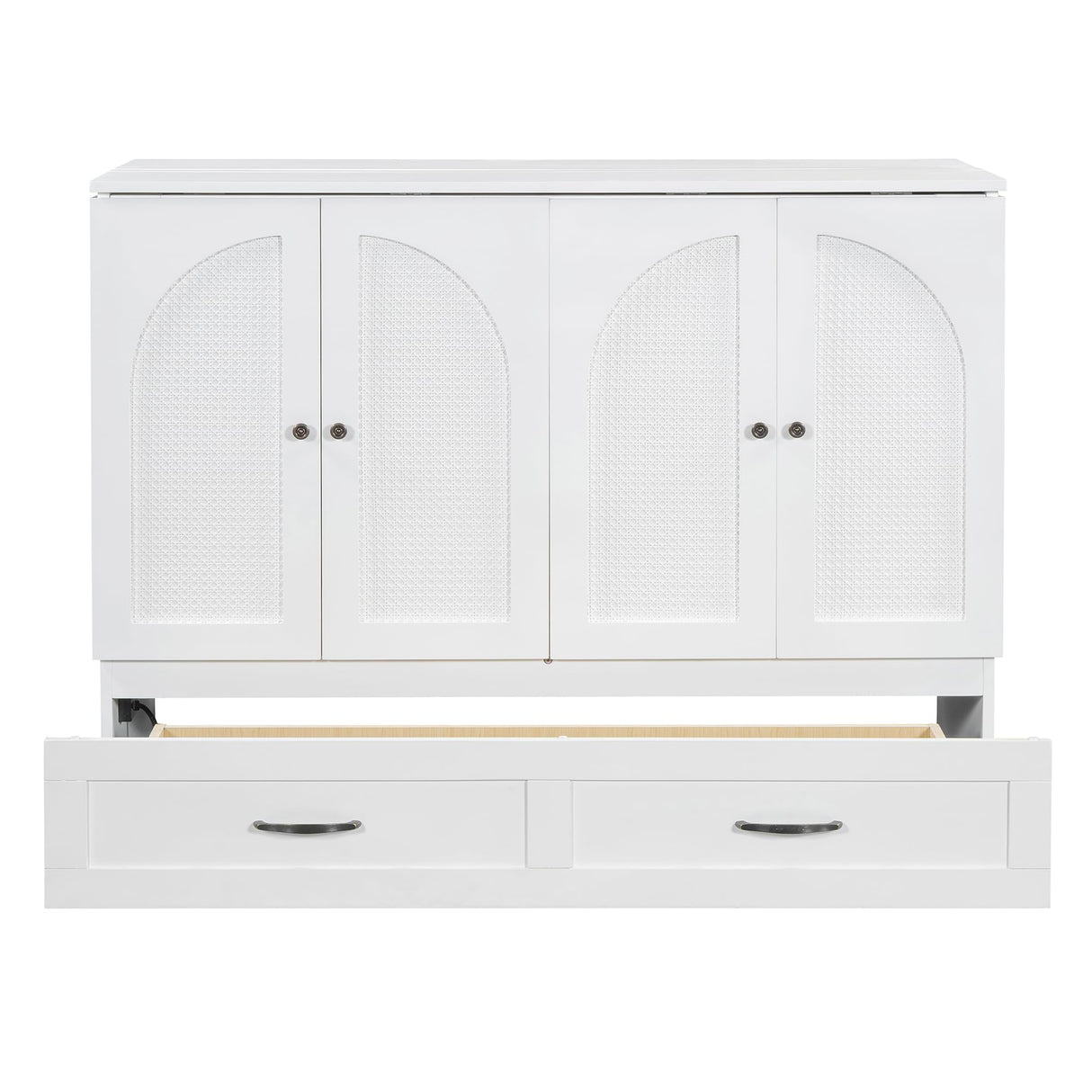 P PURLOVE Full Murphy Bed with Large Drawers, Wood Cabinet Bed with USB Port, No Box Spring Needed, Easy Assembly (White) P PURLOVE