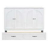 P PURLOVE Full Murphy Bed with Large Drawers, Wood Cabinet Bed with USB Port, No Box Spring Needed, Easy Assembly (White) P PURLOVE