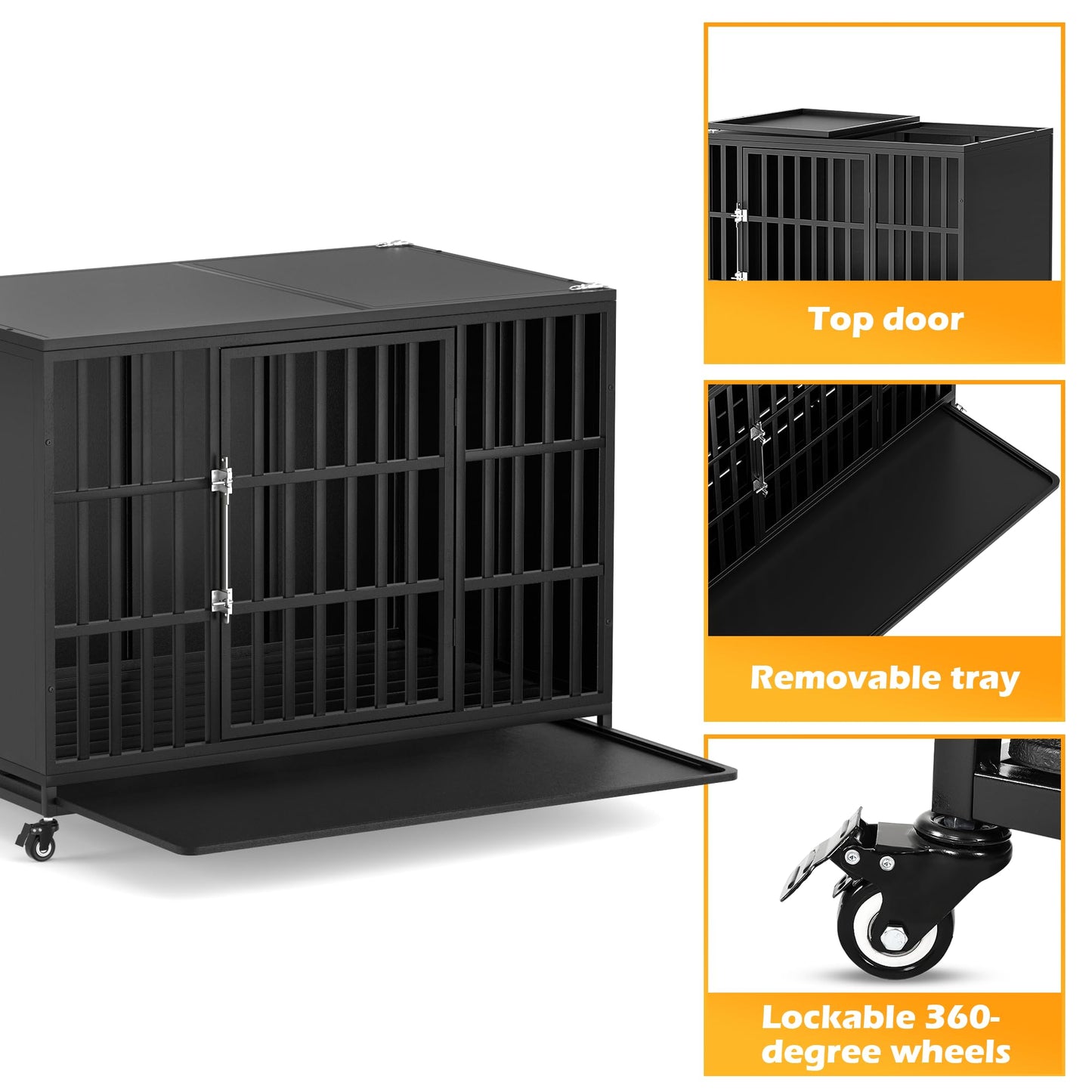 REXWELTEN 48 inch Heavy Duty Dog Crate with Self-Locking Latch, Indestructible Large Steel Kennel with Enclosed Design, Escape-Proof and Chew-Proof Pet Cage for High Anxiety Dogs