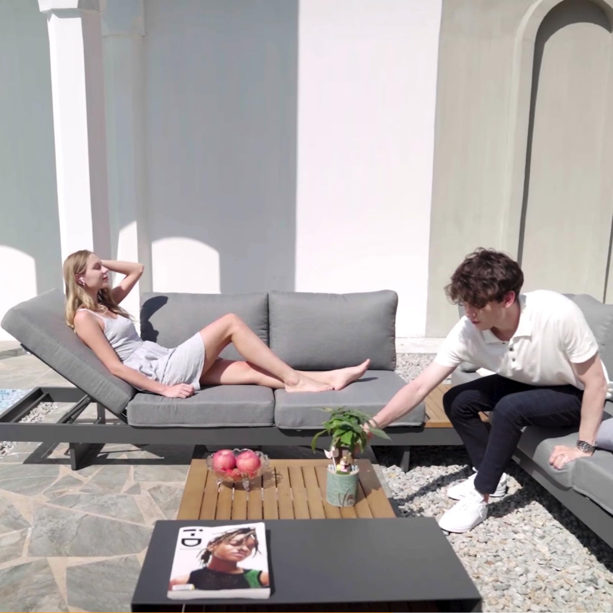 homary Outdoor Patio Conversation Sets, 6 Piece Aluminum & Teak Patio Sectional Sofa Set Outdoor Furniture with Adjustable Backrests, Waterproof, Fade Resistant Cushions Ideal for Patios & Balconies homary