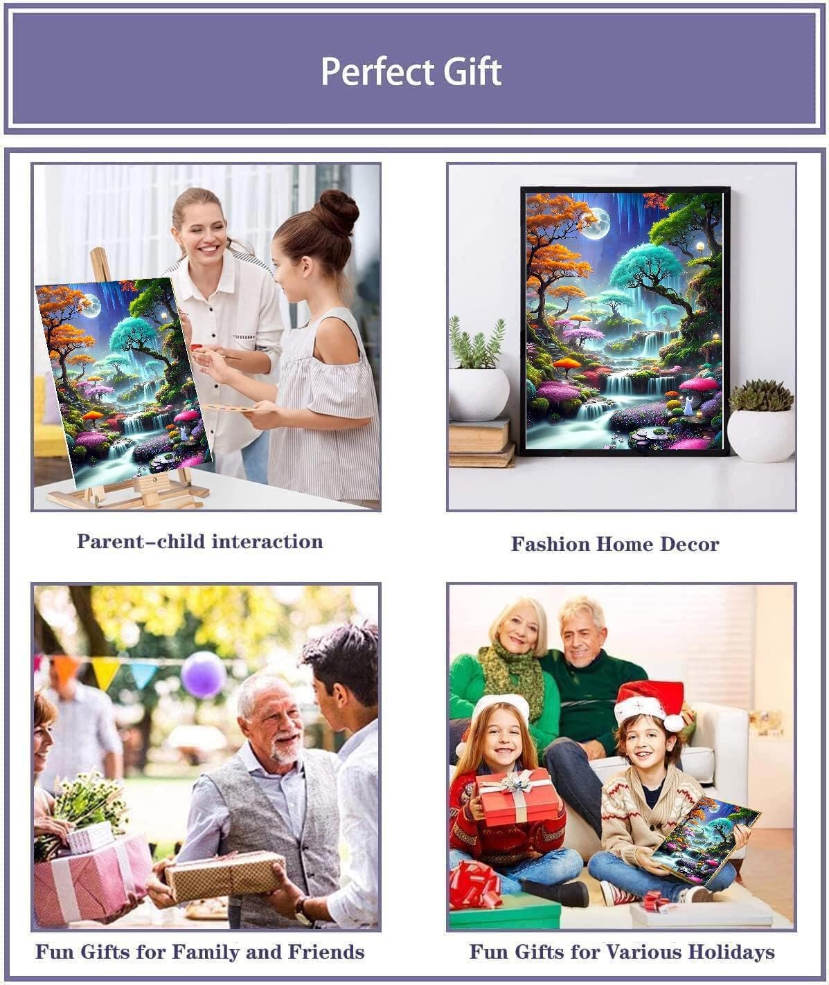 MIRCVSH Moon Forest Paint by Numbers Kits for Adults Beginners-Plant Paint by Number for Adults with Wooden Framed,Paint by Numbers for Adults Home Wall Decoration and Gifts 12X16 inch MIRCVSH