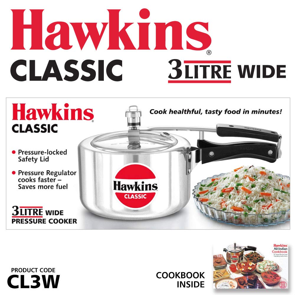 Hawkins Classic 3Liters(Wide) Aluminium Inner Lid Pressure Cooker(Silver) HAWKINS