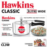 Hawkins Classic 3Liters(Wide) Aluminium Inner Lid Pressure Cooker(Silver) HAWKINS