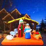 8 FT Christmas Inflatable Nativity Scene with Baby Jesus, Parents, Donkey, Sheep, Star, Blow Up Birth of Jesus Manger Scene Set Indoor & Outdoor Decorations Garden, Lawn, Yard, Christmas Parties AIGNC