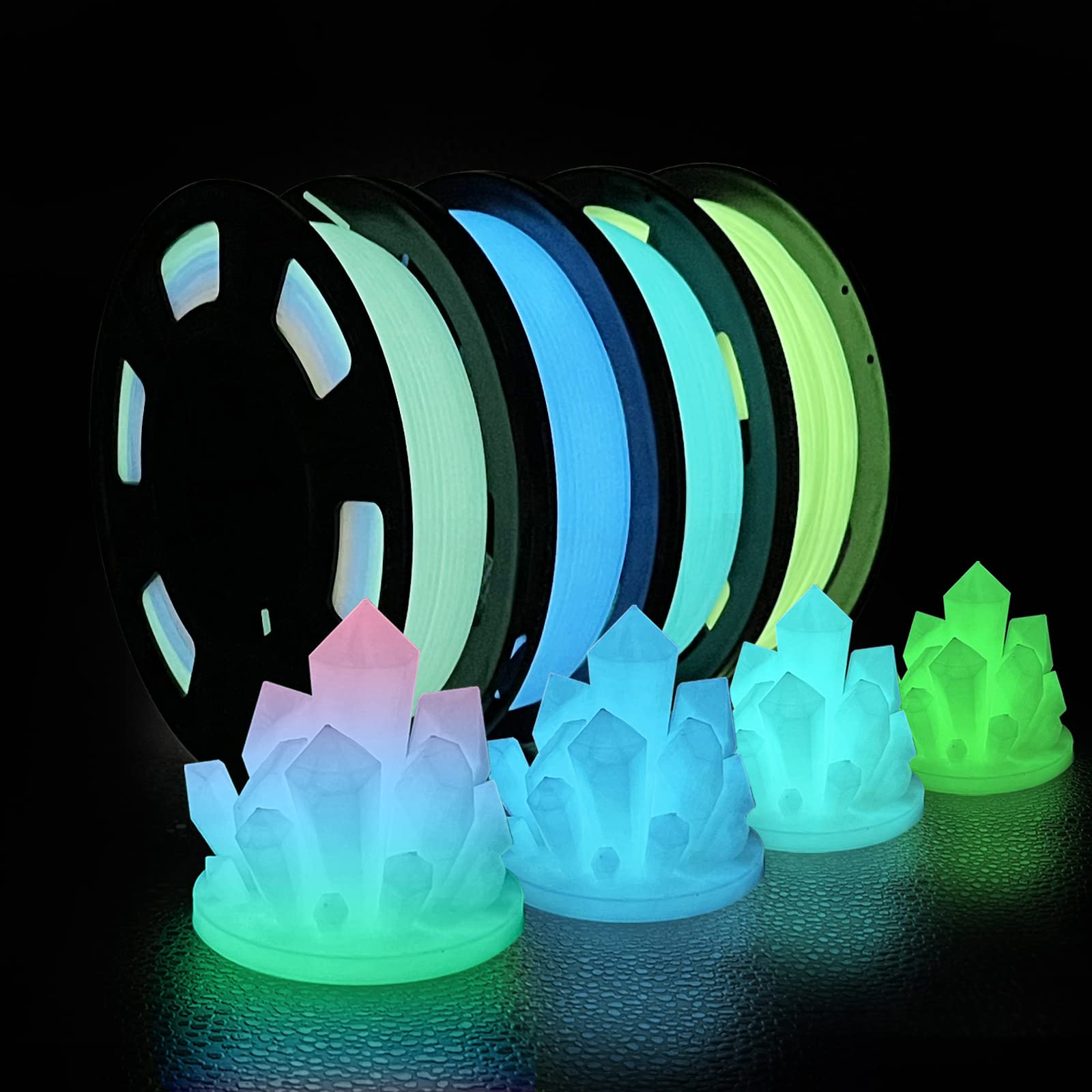 iSANMATE 3D Printer Filament Bundle, Glow in The Dark Filament Multicolor, Green, Blue and Blue-Green, PLA Filament 1.75 mm, Dimensional Accuracy +/- 0.03 mm, 250g X 4 Pack - WoodArtSupply