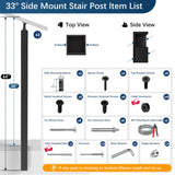 Gyykzz 2 Pack Complete Set Side Mount Stair Cable Railing Post Kits 36", Space-Saving Fascia Mount Stair Railing System Includes 2 Pack Side Mount Posts, 85FT Cable, 20 Cable Tensioners (No Handrail) Gyykzz