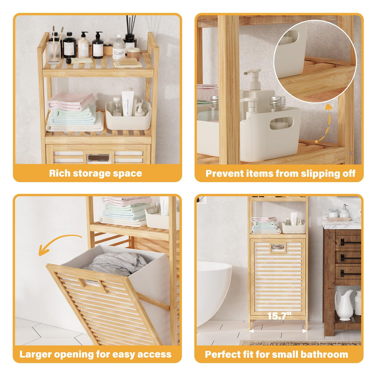 Lkeiyay Laundry Hamper Tilt-Out Laundry Linen Hamper Bamboo, 2 storage shelves and Removable Lining for Bedroom,Laundry Room,bathroom storage cabinet Lkeiyay