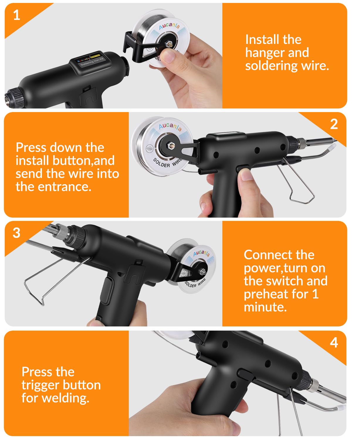 Soldering Iron Kit, 80W 110V Automatic Soldering Gun with Ceramic Heater, 8-in-1 Fast Heating Soldering Kit Includes Iron Tips, Solder Wire, Desoldering Pump, Tweezers for Repairs and DIY Aucanla