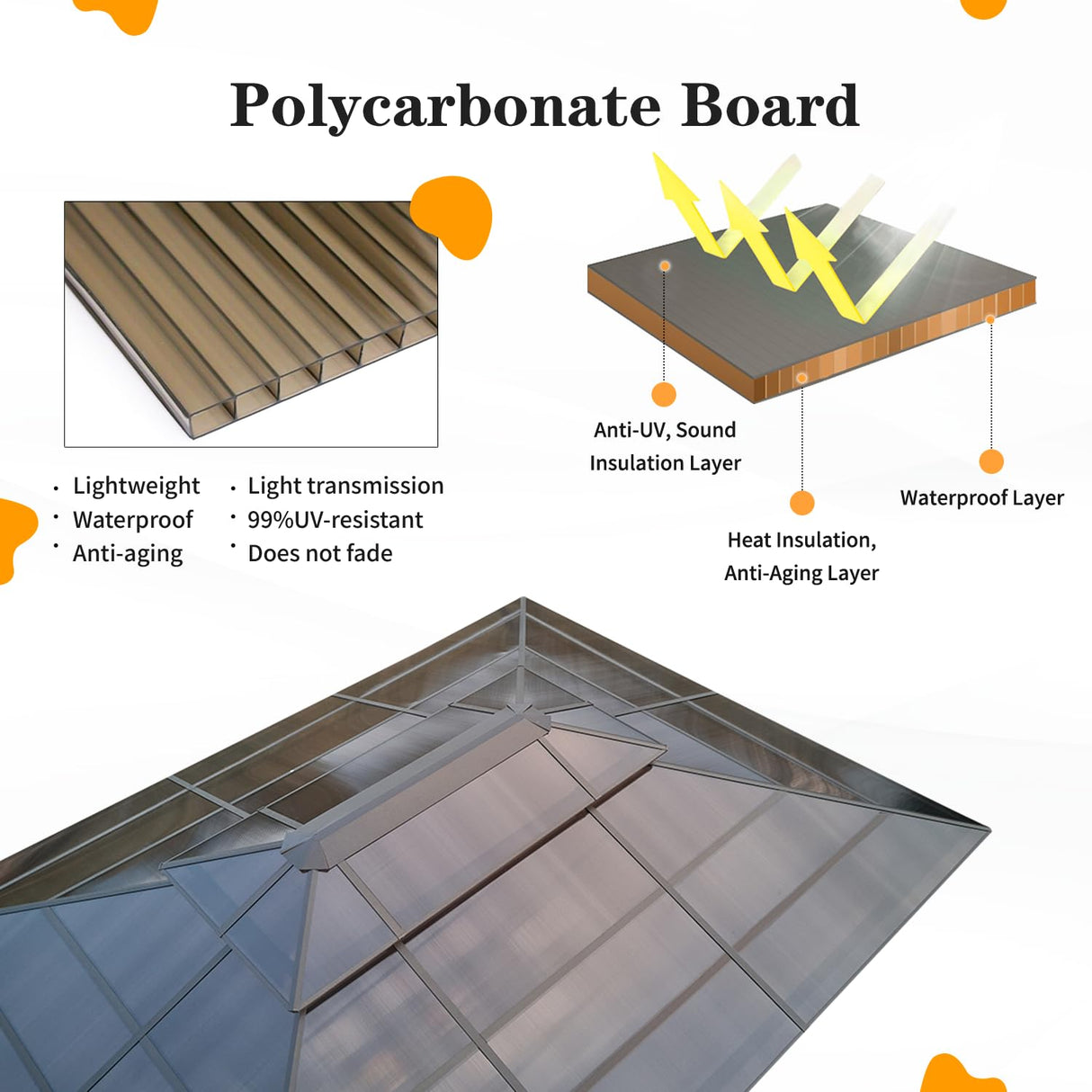 YOLENY 10'x13' Hardtop Gazebo, Outdoor Polycarbonate Double Roof Canopy, Aluminum Frame Permanent Pavilion with Curtains and Netting, Sunshade for Garden, Patio, Lawns YOLENY