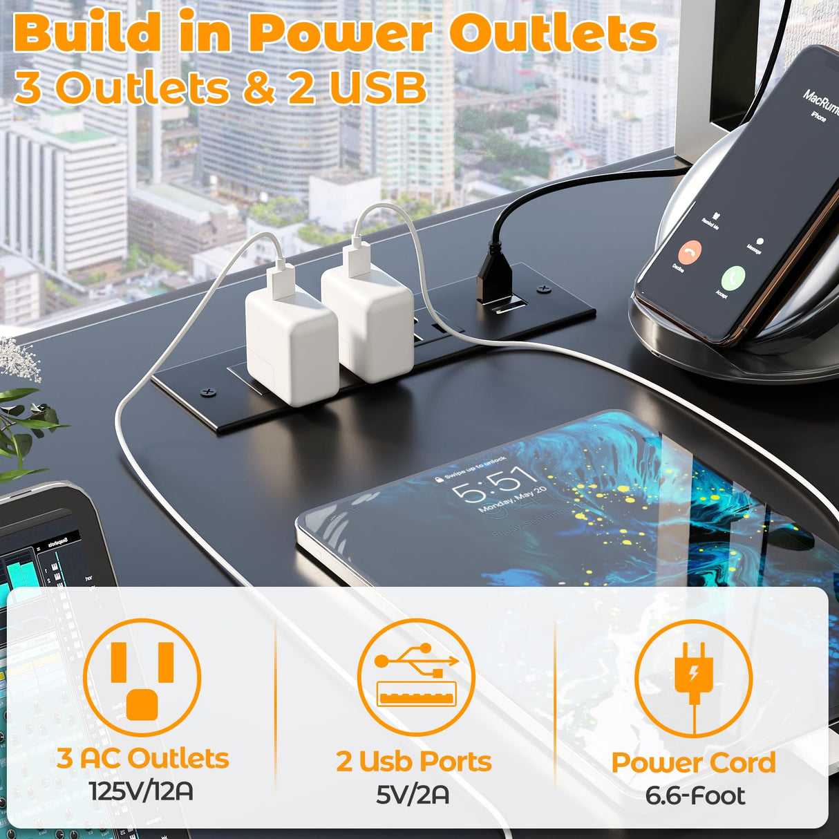 Cyclysio Gaming Desk with Hutch, 47'' Computer Desk with LED Lights & Power Outlets, Home Office Desk with Reversible 5 Tiers Storage Shelves & Monitor Stand, Small Gaming Table for Small Space, Black Cyclysio