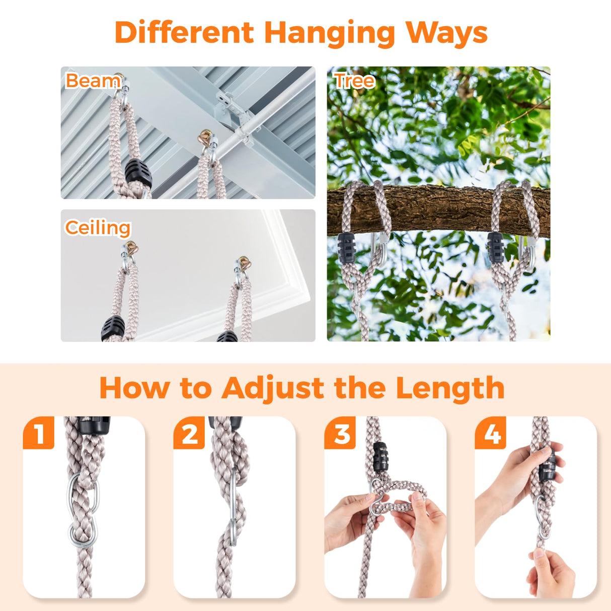 Wooden Tree Swing,Wooden Swing for Adults/Kids with 500lbs Load Capacity,Adjustable Hemp Rope Plus Tree Straps 100 inch, Hanging Wooden Swing for Indoor, Outdoor, Garden,Yard,Backyard (Curved Wooden) GEKMOR