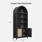 SICOTAS Book Shelf Arched Cabinet Bookshelf Arch 84.2" Tall Bookcase 5 Tier Large Bookshelves with Doors Storage Rattan Boho Wide Book Shelves Case for Living Room Kitchen Office Bedroom Library SICOTAS