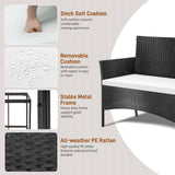 Outvita 4 Pieces Patio Furniture Set, Rattan Conversation Sets with Loveseat Soft Cushion and Glass Table for Garden Backyard Balcony Porch Poolside(Black) Outvita