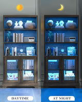 TVU 5-Tier Bookcase with Cabinet & LED, Wood 65 Inch Tall Bookshelf with Storage, Floor Standing Display Book Shelf for Living Room, Office, Study, Entryway (Rustic Brown) TVU