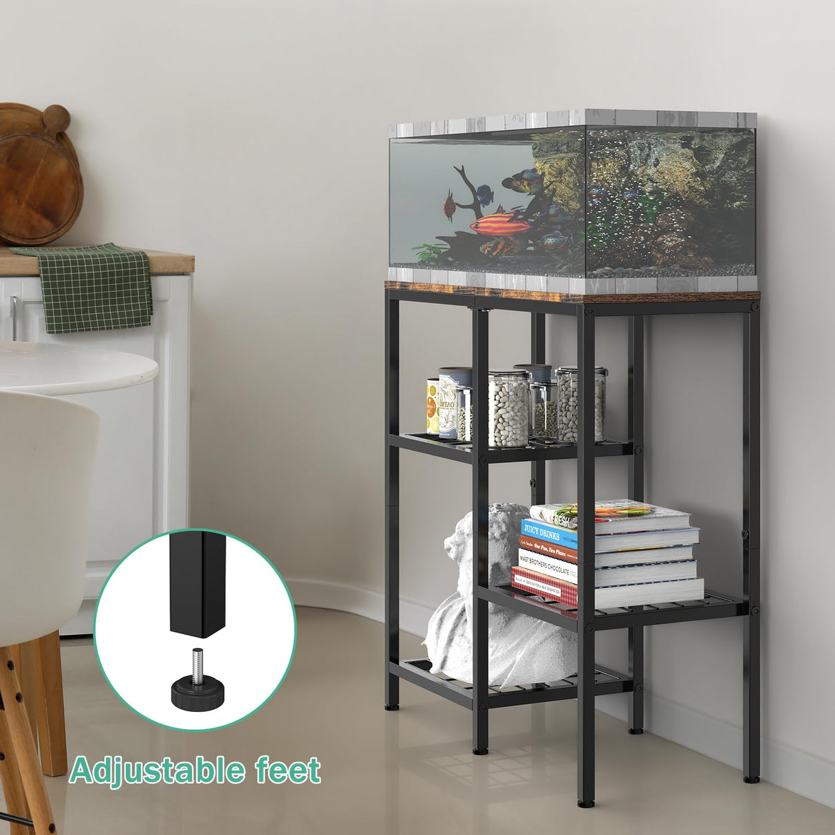 YBING 20 Gallon Fish Tank Stand Aquarium Stand with Board Reptile Tank Stand with 3-Tier Small Mesh Shelves 29" L x12 W x 30" H Brown YBING