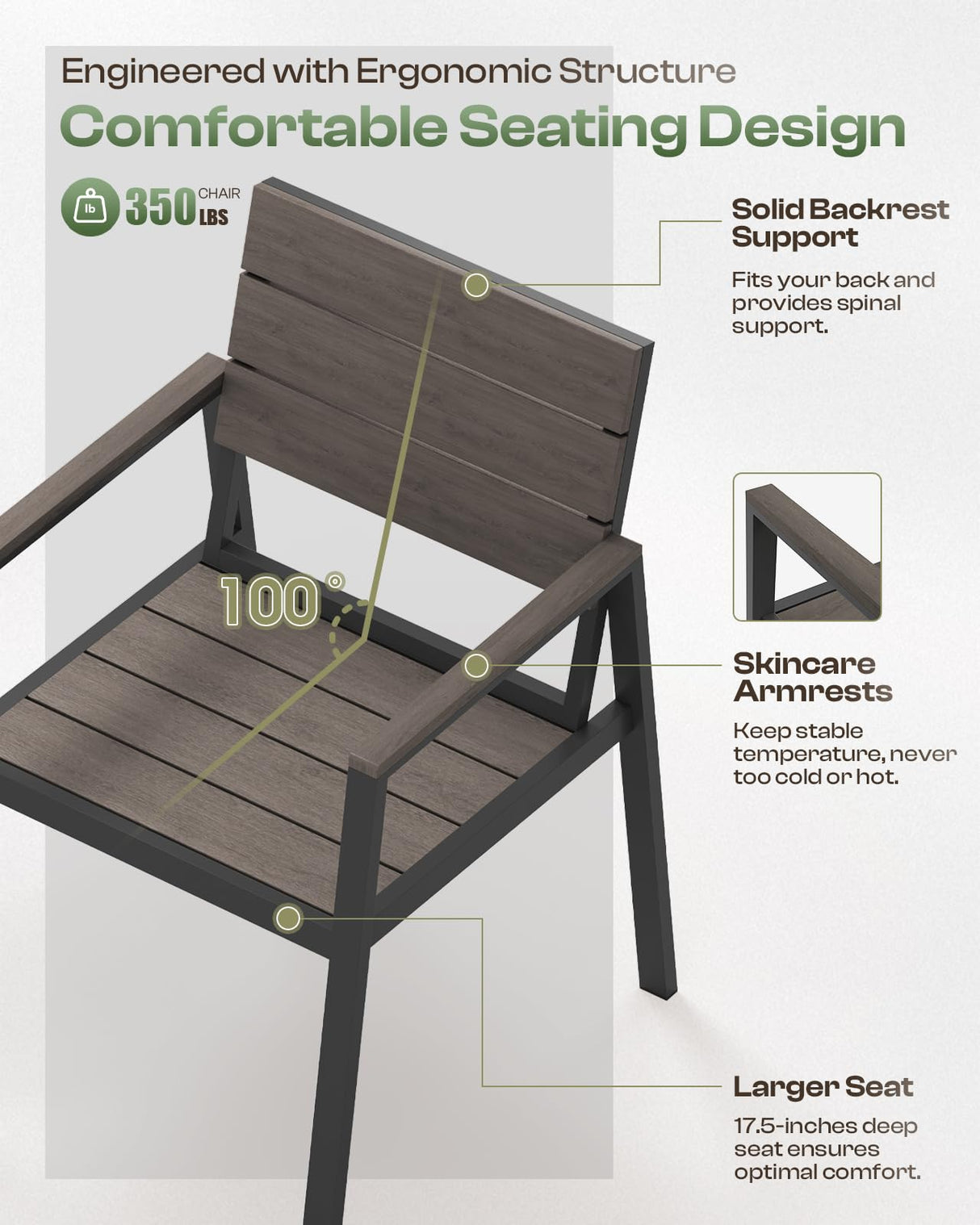 Oasbira Aluminum Patio Dining Sets 5-Piece Outdoor Dining Sets with Umbrella Hole Wood-Like Table and Chairs, Outdoor Furniture Sets All Weather for Garden, Backyard, Lawn, and Poolside, Charcoal Oasbira