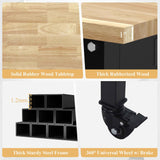 MISHAO 48" Adjustable Workbench on Wheels, Rubber Wood Heavy-Duty Worktable w/Power Outlet & Pegboard, 2000 LBS Load Capacity Hardwood Workstation for Garage, Workshop, Office, Home MISHAO