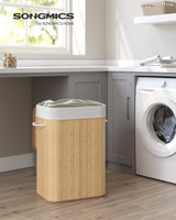 SONGMICS Foldable Laundry Hamper with Lid, 19 Gal. Bamboo Laundry Basket, Rectangular Storage Hamper with 3 Handles, 15.7 x 11.8 x 23.6 Inches, for Laundry Room, Bedroom, Natural ULCB10YV1 SONGMICS