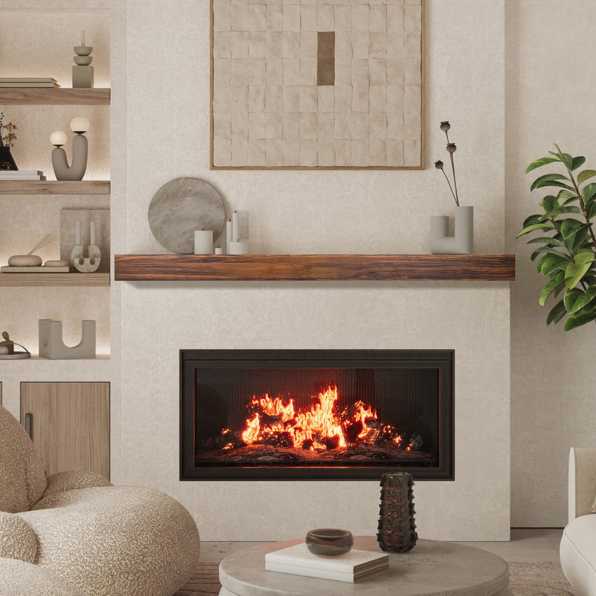 AZSKY Rustic Fireplace Mantel Shelf Floating Fireplace Mantel Dark Walnut 36 Inch Long Wall Mount Mantel for Fireplace Deep Wall Shelf Set of 1 with Invisible Wooden Bracket AZSKY