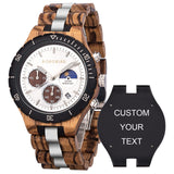 BOBO BIRD Mens Quartz Wooden Watches Stainless Steel Red Sandalwood Alloy Wood Watch for Male Classic Function Wristwatch Chronograph Luminous Hands (Custom) BOBO BIRD