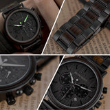 BOBO BIRD Mens Wooden Watches Business Casual Wristwatches Stylish Ebony Wood & Stainless Steel Combined Chronograph BOBO BIRD