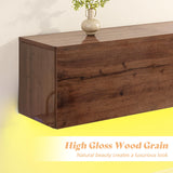 AMERLIFE 70" Floating TV Stand with LED Lights and Power Outlet, High Gloss Wooden Texture Wall Mounted Entertainment Center with Doors, Media Console for TVs Up to 80", Espresso AMERLIFE