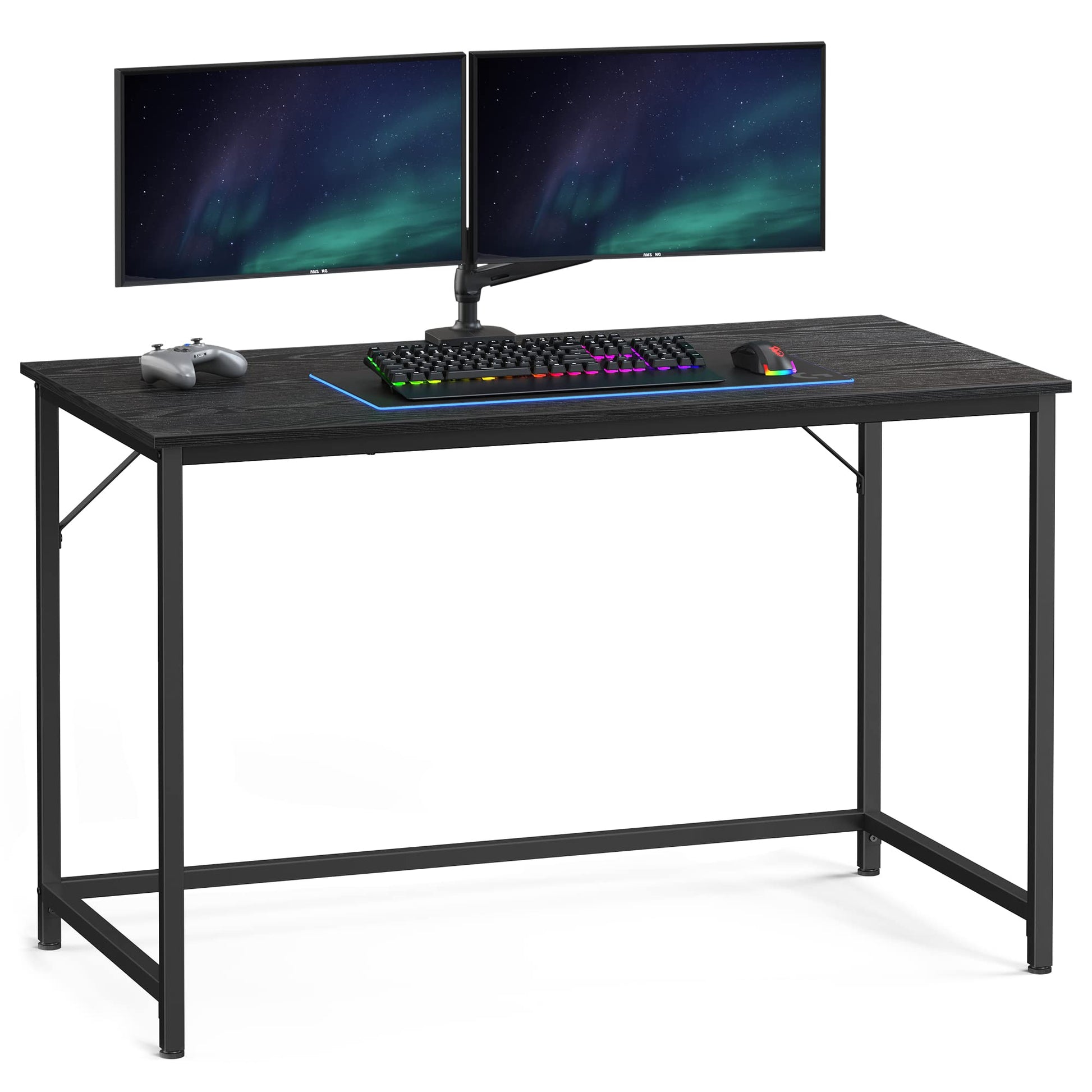 VASAGLE Computer Desk, Gaming Desk, Home Office Desk, for Small Spaces, 23.6 x 47.2 x 29.5 Inches, Industrial Style, Metal Frame, Black with Wood Grain ULWD039B56 - WoodArtSupply