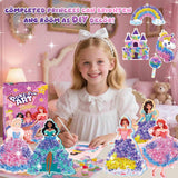 QLKYTALA Poke Poke Art Kits for Girls - Arts and Crafts for Kids 4-8 - 4 5 6 7 8 Year Old Girl Birthday Gifts - Princess Dress-Up DIY Creative Activity Toys QLKYTALA
