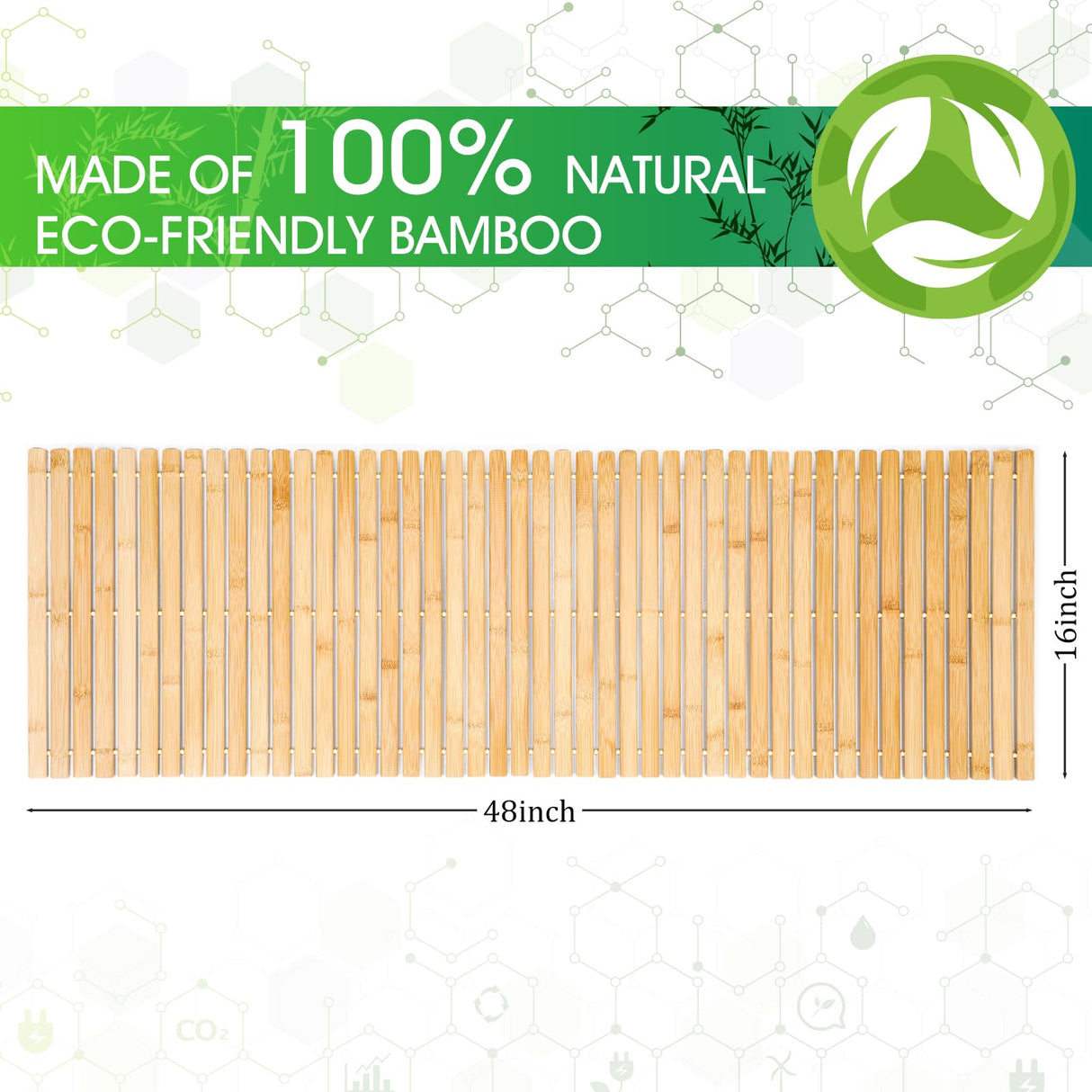 Bamboo Bath Mat Large Long Wood Bath Mat,16x48 Inch Non Slip Bamboo Shower Floor Mat Wooden Bathroom Mat for Bathtub,Spa,Door,Sauna or Outdoor (Natural Slat) Zoryllic