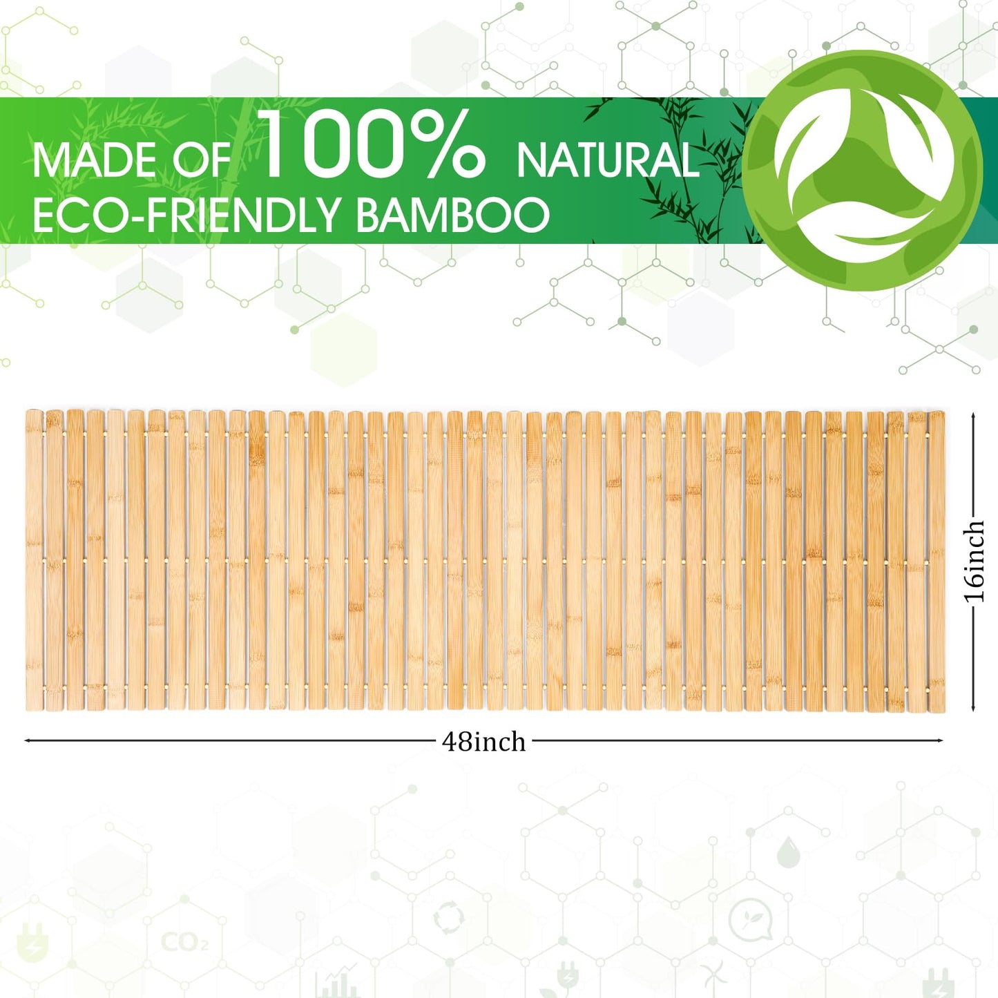 Bamboo Bath Mat Large Long Wood Bath Mat,16x48 Inch Non Slip Bamboo Shower Floor Mat Wooden Bathroom Mat for Bathtub,Spa,Door,Sauna or Outdoor (Natural Slat) - WoodArtSupply