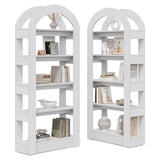 LITTLE TREE 5-Tier Bookshelf, Arch-Shaped Racks, Tall Standing Wooden Bookcase Display Shelf Modern Storage Solution (2, White) LITTLE TREE