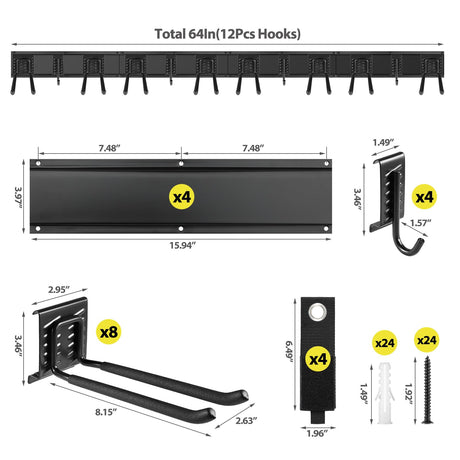 Gatsowm Garage Tool Organizer Wall Mounted, 64 Inches Adjustable Garden Tool Organizer Rack, 20 Pcs Heavy Duty Yard Tool Organizer Hold Up to 900lbs Gatsowm