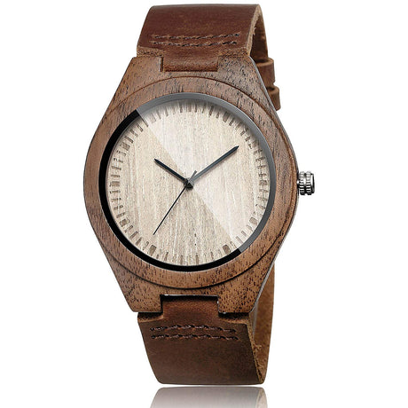 CUCOL Cowhide Leather Strap Watch Wooden Case Analog Quartz Wristwatch Father's Day Gifts for Dad CUCOL