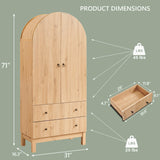 IFGET Fluted Arched Pantry Cabinet, 71" Tall Kitchen Storage Pantry Cabinet with Adjustable Shelves and 2 Large Drawers, Freestanding Morden Versatile Cupboard for Living Room, Bathroom, Natrual IFGET