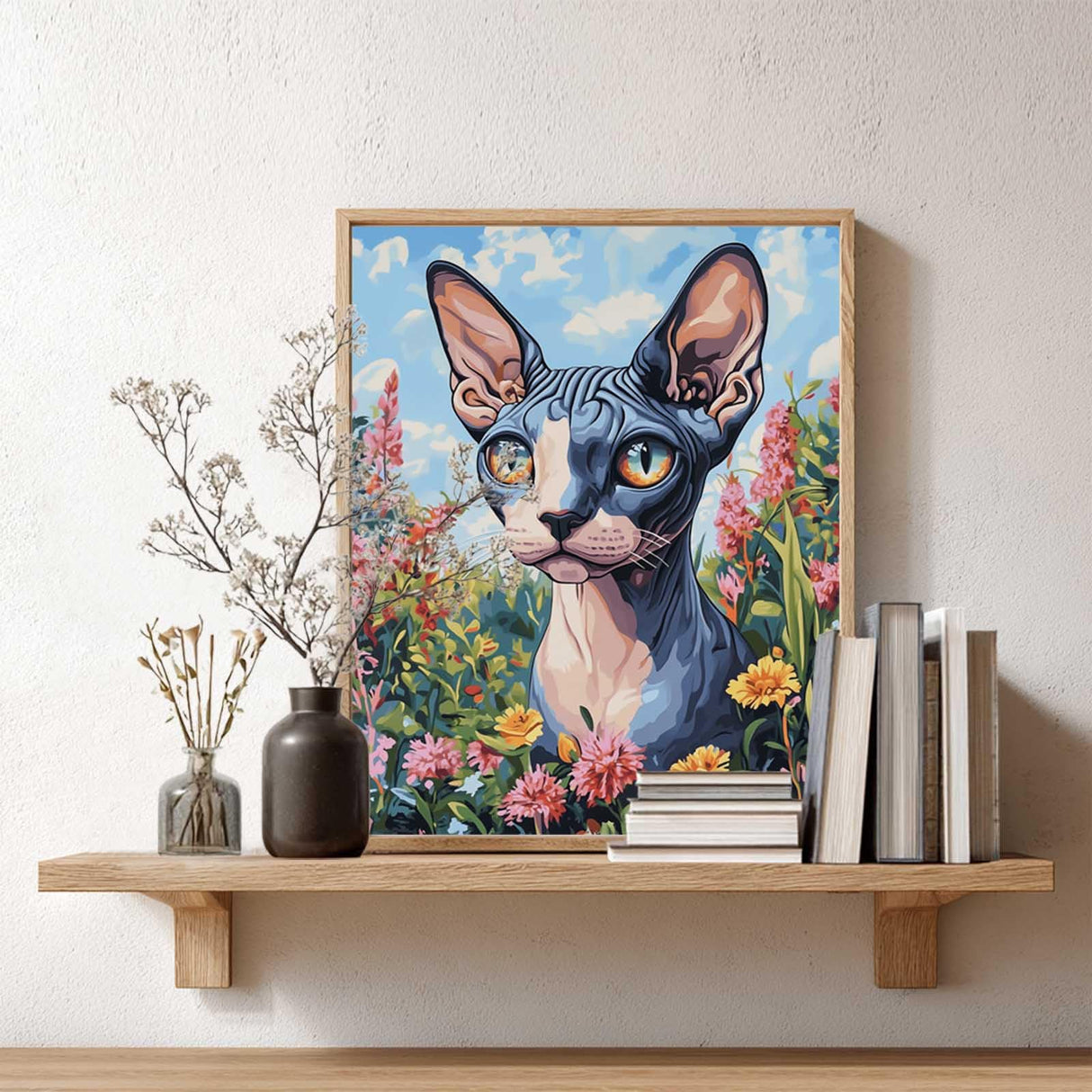 zouewit Sphynx Cat Paint by Number, Animal Paint by Numbers Kit for Adults, Cute Cats Acrylic Painting, Sphynx with Flower Poster for Gift Home Office Living Room Wall Art(16x20inch) zouewit