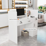 OmySalon Modern Reception Desk, Front Table Counter with Lockable Drawers and Moveable Shelves, Receptionist Desk Retail Checkout, for Lobby Beauty Salon Office, White (47.2”W x 18.9”D x 43.7”H) OmySalon