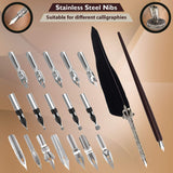 Trustela Calligraphy Set for Beginners, Wooden Dip Pen, Feather Quill, 19 Nibs, Ink Set, Gift Box Trustela