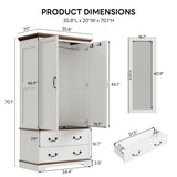 LIKIMIO Armoire Wardrobe Closet with Mirror, 70.1" Wooden Clothing Storage Cabinet with 2 Doors & 2 Drawers, Modern Bedroom Freestanding Wardrobe Combination with Hanging Rod, Cherry with White LIKIMIO