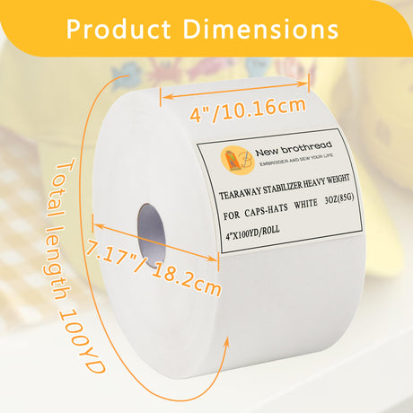 New brothread Tearaway Embroidery Stabilizer Backing for Caps and Hats - 4" x 100 Yd Roll - Heavy Weight 3oz New brothread