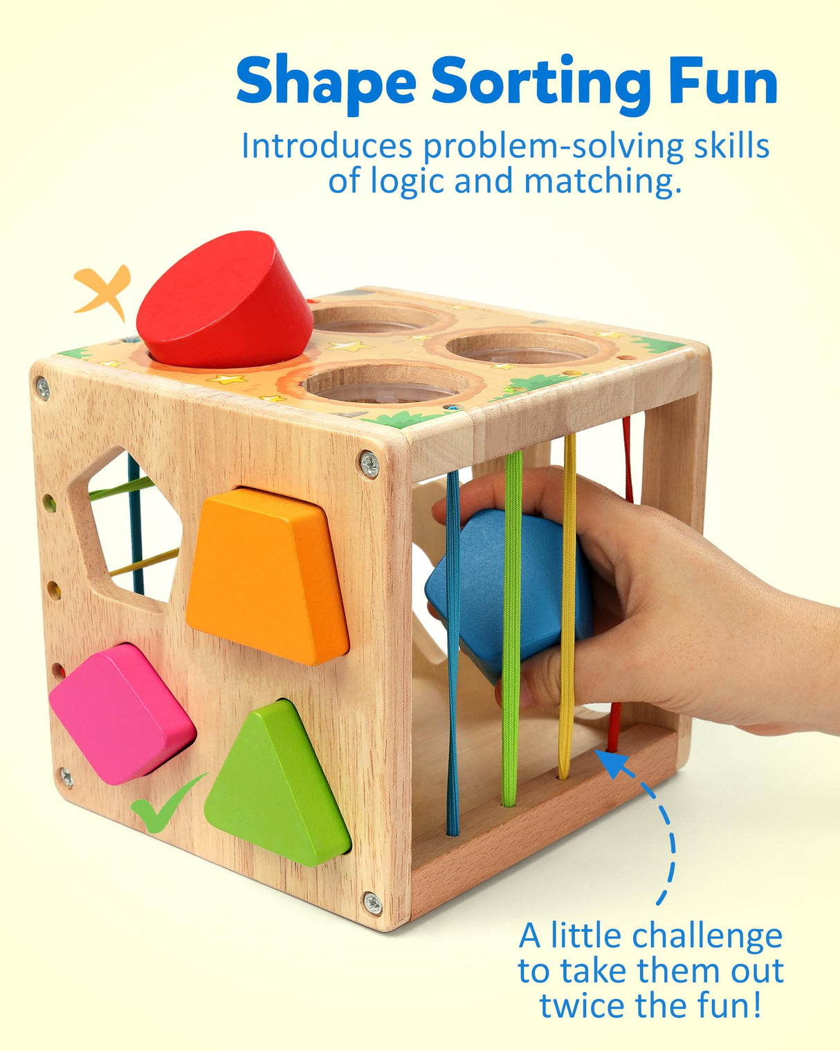 Coogam Wooden Montessori Toys for Toddlers, Shape Sorting Cube Whack Mole Fine Motor Skills Game for Year Old 18 Month+ Baby Boys Girls Gift Coogam