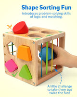 Coogam Wooden Montessori Toys for Toddlers, Shape Sorting Cube Whack Mole Fine Motor Skills Game for Year Old 18 Month+ Baby Boys Girls Gift Coogam