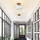 OYKYOHEI Semi Flush Mount Ceiling Light, Gold Vintage Kitchen Ceiling Light Fixture, Globe Glass Close to Crystal Modern Lighting for Hallway Bathroom Bedroom Porch Entryway, Bulb Not Included OYKYOHEI